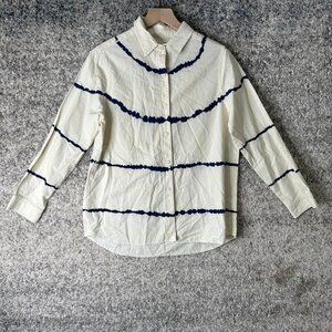 The Great Shirt Womens Small 1 White Blue Tie Dye Button Down Long Sleeve Top